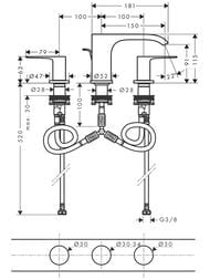 Смеситель Hansgrohe Vivenis 75033000 для раковины на 3 отверстия, излив 90, сливной гарнитур, хром — изображение 3