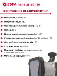 Циркуляционный насос ESPA RE1-S 25-80-130, с частотным регулированием, 130мм, без гаек