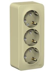 Розетка Systeme Electric BLANCA трехпостовая с заземлением со шторками, 16А 250В бежевый BLNRA011317