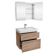 Geberit Smyle Square Тумба с раковиной 75 см, цвет пекан + Зеркальный шкаф, подсветка 529.353.JR.7