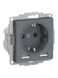 Розетка Systeme Electric ATLASDESIGN 16А c 2USB A+A, 5В/2,4А, 2х5В/1,2А, механизм, ГРИФЕЛЬ ATN000730