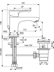 Смеситель для умывальника Ideal Standard DOT 2.0 BC321AA однозахватный, дон.клапан, цвет: хром
