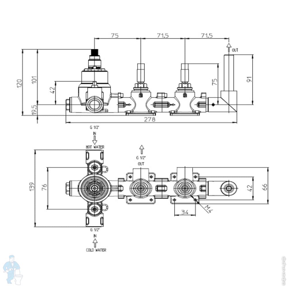 Внутренняя часть Bossini Apice Z00135000 встраиваемого термостат ...