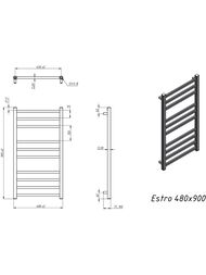 GROTA ESTRO Полотенцесушитель "Лесенка" водяной 480x900 полиров. нерж.сталь, диаг/ниж. покл. D-1/2"