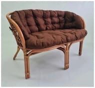 Диван Багама (1200х650х750) 2-х местный, подушки коричневые, полные твил, ротанг, миндаль матовый