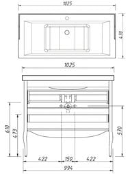 Тумба под раковину Caprigo Фирензе 100 concept 1025х895х470 2 ящика, цвет: пикрит 34115-TP814