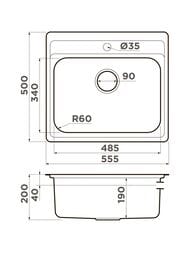 Мойка Omoikiri ASHI 56-IN (555х500х200) монтаж врезной, нержавеющая сталь 4993449