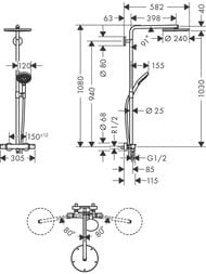 Уценка! Душевая система Hansgrohe Raindance Select S 240 1jet 27633340 термостат, шлиф черн хром - уценка. — изображение 2