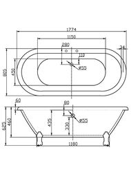 Ванна акриловая BelBagno BB21 1774х805х625 отдельностоящая, овальная, белый