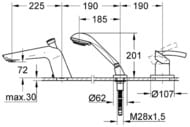 Уценка! Смеситель Grohe Tenso  на борт ванны, 3-х секц., излив 225мм, лейка, шланг со встр. частью - уценка. — изображение 3