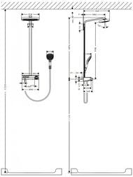 Чертёж Душевая система Hansgrohe Raindance Select E 300 3jet Showerpipe с термостатом,хром/белый 27127400