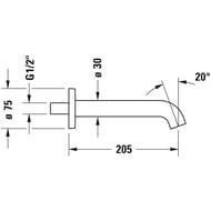 Излив Duravit C.1 для ванны 205 мм, накладка круг, черный матовый C15240010046