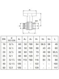 Кран шаровый Oventrop Optibal 1/2"ВН DN-15 полнопроходной 16 бар, латунь ник./ручка пласт. антрацит