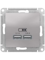 Розетка Systeme Electric ATLASDESIGN USB 5В 1 порт x 2,1А 2 порта х 1,05А алюминий ATN000333
