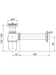 Сифон Viega 1 1/4 x 32, хромированная латунь, универ. выпуск, пробка, мод.5754, 102845