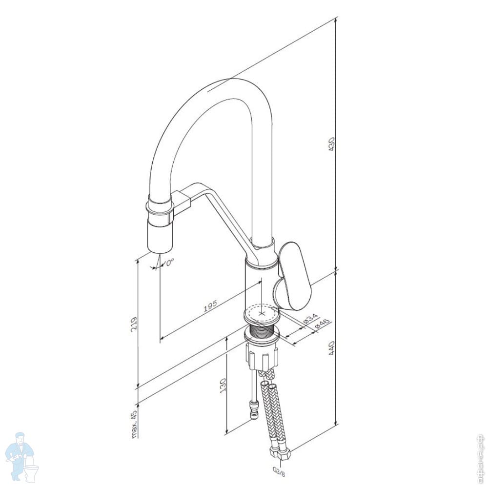 Смеситель AM.PM Like для кухни F8007825 с гибким изливом и каналом для ...