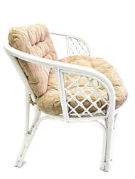 Диван Багама (1200х650х750) 2-х местный, подушки светлые шенил, ротанг, белый матовый