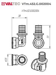 Уголок VALTEC аксиальный, 20х1/2"В, латунь CW614N, VTm.452.G.002004 — изображение 5