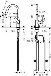 Смеситель Hansgrohe Focus M41 для кухни 240мм, вытяжной душ, хром 73880000