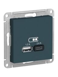 Розетка Systeme Electric ATLASDESIGN USB A+С, 5В/2,4 А, 2х5В/1,2 А, механизм, ИЗУМРУД ATN000839