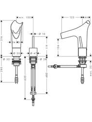 ��������� Axor Starck V 12115000 ��� �����������, �� 2 ���������, ��������/����