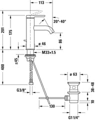 Смеситель Duravit C.1 для раковины однозахватный с донным клапаном, излив 113мм, черный матовый C11020001046