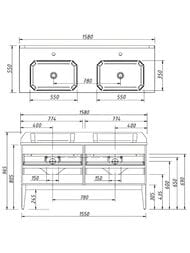 Тумба для столешницы и накладных раковин Caprigo Метрополь 1580х970х550 цвет белый/черный 13721.30-B016/B032