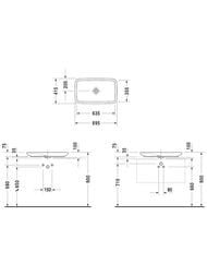 Раковина DURAVIT PURAVIDA 700х420х100 без площадки под смеситель, без перелива, крепление 0370700000