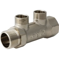 Коллектор VALTEC 3/4" на 2 выхода 1/2"Н магистральный без кранов, никель VTc.500.N.0502 — миниатюра 1