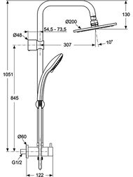 Ideal Standard IDEALDUO Душевая система A5691AA лейка 3 функции, верхний душ 200мм, шланг 1750мм