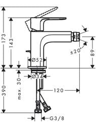 Смеситель для биде Hansgrohe Rebris E 72211000 со сливным гарнитуром, однозахватный, хром — миниатюра 2