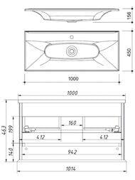 Тумба под раковину Caprigo Каприс 100 bianco antico/silver 1014х463х455 подвес,2ящ. 25114-011/silver