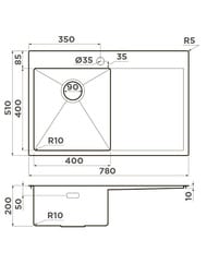 Мойка Omoikiri AKISAME 78-IN-L (780х510х200) монтаж врезной, чаша слева, нержавеющая сталь 4973060