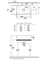 Раковина Globo T-EDGE (600х380х160) накладная, без отверстия под смеситель, цвет Smoke B6R60SK