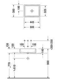 Раковина Duravit Vero Air 500х380 шлифованная, без отверстия под смеситель, без перелива 2351500000