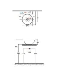Раковина-чаша Globo T-Edge B6T37AR 370х160мм, накладная, без перелива, без отв. под смеситель, черная матовая