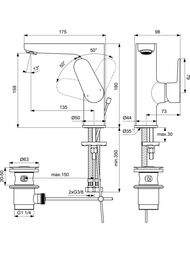 Смеситель для умывальника Ideal Standard CERAFINE O излив 136мм, с дон клапаном, мат.черный BC703XG