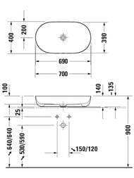 Раковина Duravit Luv 700х400 шлифованная, белая, выпуск с керамической крышкой 0379700000