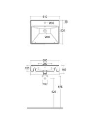Раковина подвесная KLUDI RESA 610х500х120 прямоуг, с отв под смесит, д/к,светло-серый мат. 59WW61O2 — изображение 2