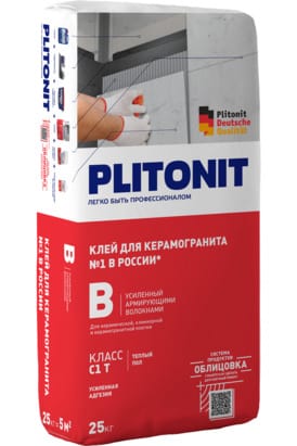 Клей PLITONIT В усиленный армирующими волокнами для всех типов и размеров плитки, 25 кг
