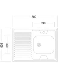 Мойка накладная Ukinox Standart 800х600 матовая нерж. сталь 0,5мм, слив 1 1/2, STD 800.600 ---5C 0RS