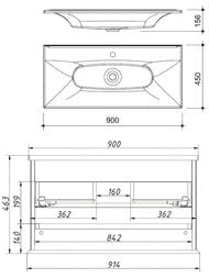 Тумба под раковину Caprigo Каприс 90 bianco/silver 914х463х455 подвесная, 2 ящика 25113-021/silver