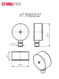 Манометр Valtec, 0-10 бар, 1/4", D50мм, нижнее подкл (радиальное),  VT.TM50.D.02