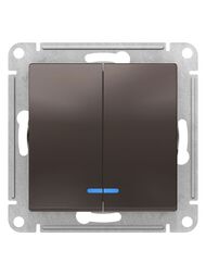 Выключатель Systeme Electric ATLASDESIGN 2-клавишный с подсветкой схема 5а 10АХ мокко ATN000653