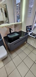Уценка! Тумба с раковиной Jorno Shine 100 подвесная, 2 ящика, МФУ, антрацит, смеситель Swedbe Kronos