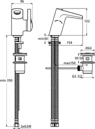 Уценка!*Ideal Standard CERASPRING Смеситель для умывальника B8527AA каскадный излив 154мм, д/клапан