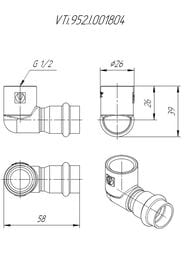 Пресс угольник VALTEC 18х1/2"В, 90° нерж. сталь, VTi.952.I.001804