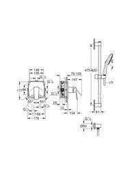 Душевая система Grohe Cubeo д/душа, без встр. части, штанга 470-620, руч. душ, чер. мат. 1053352430 — миниатюра 4
