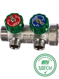 Коллектор регулируемый FAR 1"ВН на 2 отвода 1/2"EU, с вставкой под плоское уплотнение, FK 3821 112UN — миниатюра 1