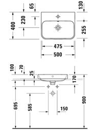 Раковина DURAVIT HAPPY D.2 PLUS 500х400 шлифованная, накладная, белая 2360500000